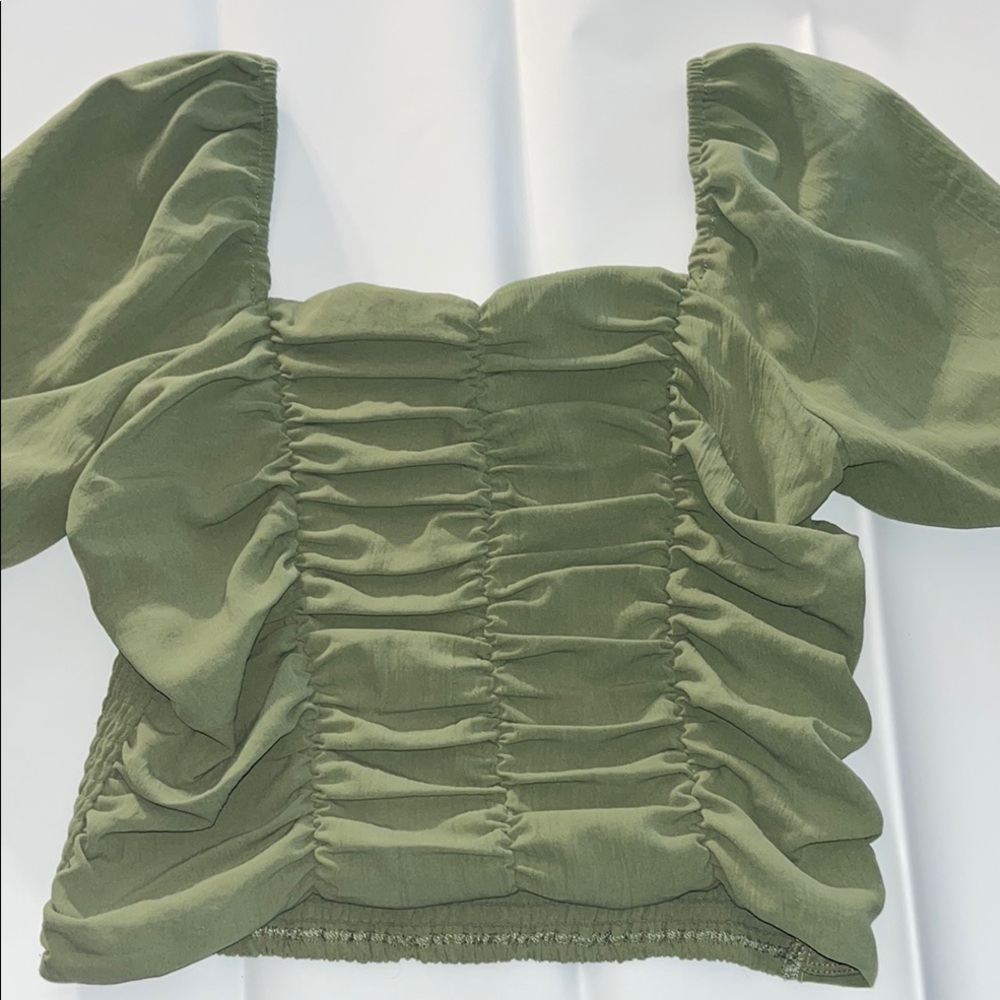 Olive Green Ruched Women's Top